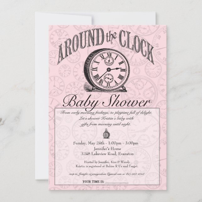 Invitation Autour de l'invitation de baby shower d'horloge - (Devant)