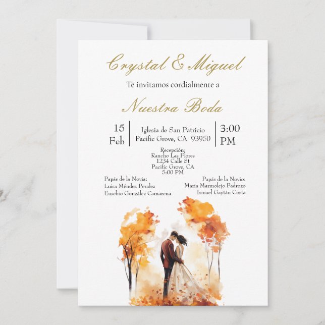 Invitation Autum bride and groom silhouette  (Devant)