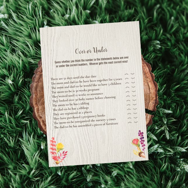 Invitation Autumn Forest Animal Over or Under Baby Game (Créateur téléchargé)