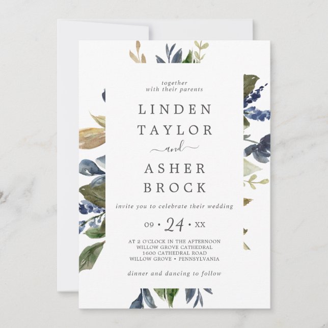 Invitation Autumn Greenery Bold Names Mariage (Devant)
