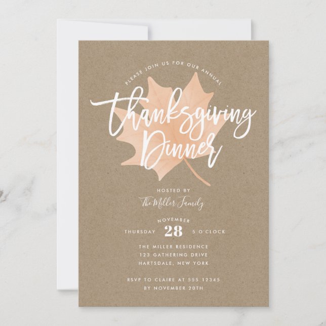 Invitation Autumn Leaf Chic Russe Thanksgiving Dîner (Devant)