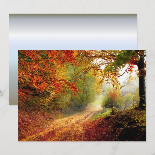 Invitation Autumn Leaves and Trees Covering Dirt Road (Devant / Derrière)