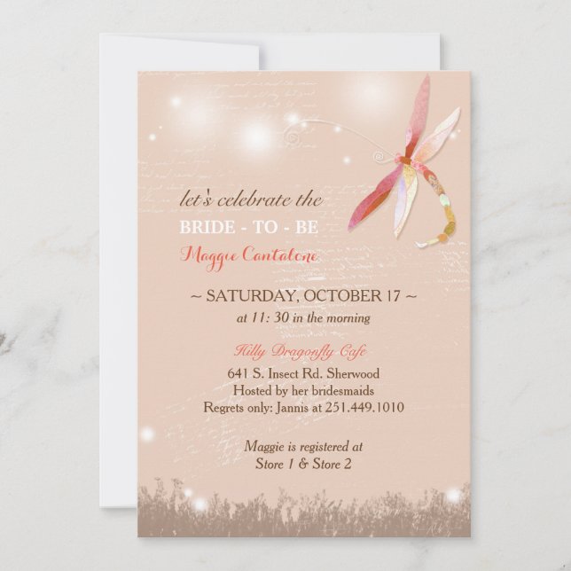 Invitation Autumn Meadow Dragonfly Beige Fête des mariées (Devant)