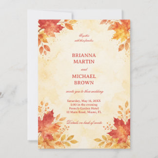 Invitation Autumn Watercolor Leaves Warm