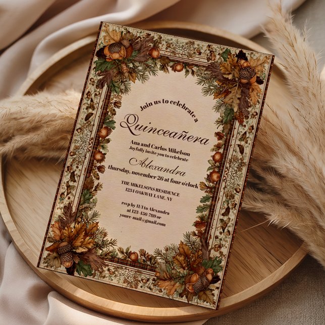 Invitation Autumn Woodland Botanical Quinceañera (Créateur téléchargé)