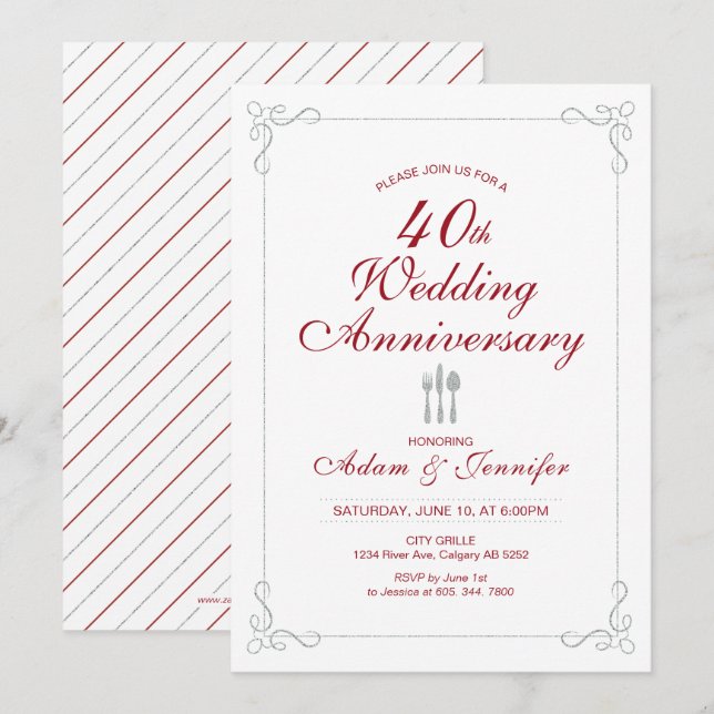 Invitation aux 40 ans de mariage noces de rubis et (Devant / Derrière)
