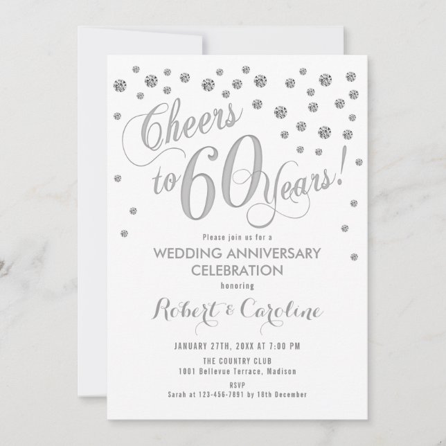 Invitation aux 60 ans de mariage - Argent blanc (Devant)