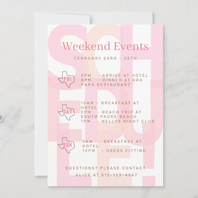 Invitation aux événements de week-end de Bachelore (Devant)