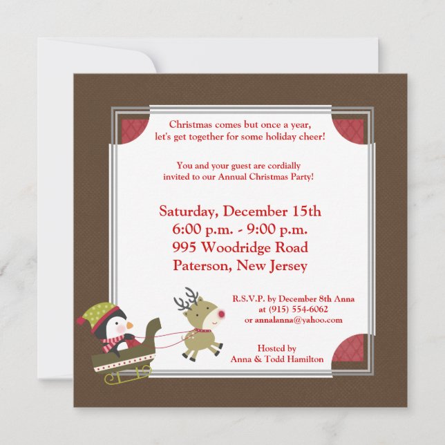 Invitation aux Jeux de Noël de Pingouin / Reindeer (Devant)