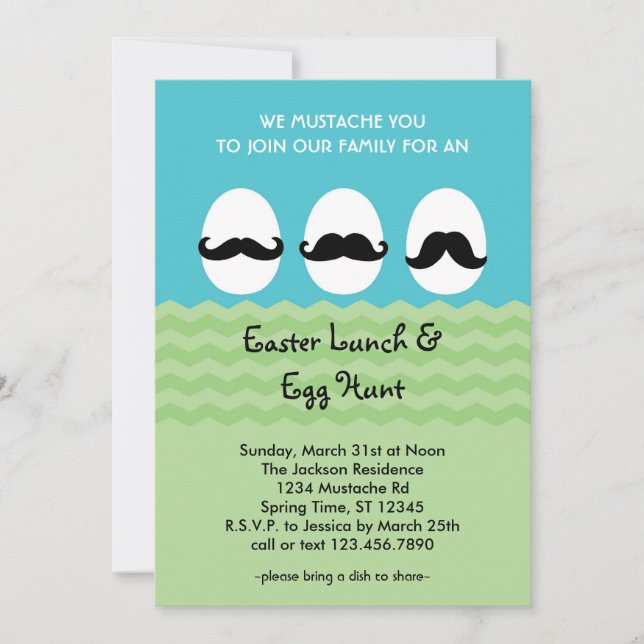 Invitation aux oeufs de Pâques de Moustache (Devant)