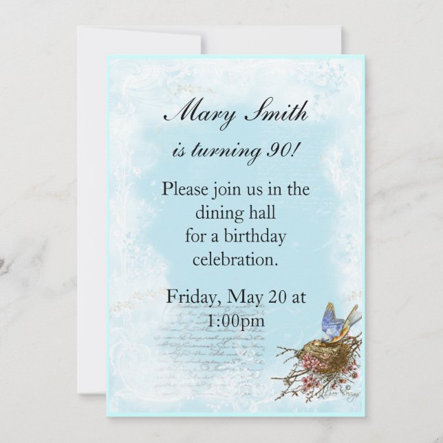 Invitation aux oiseaux bleus Anniversaire ou Anniv (Devant)