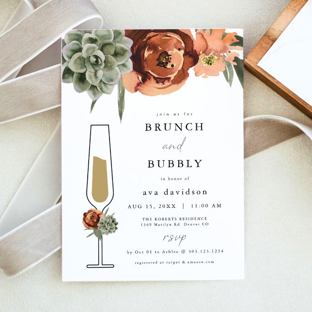 Invitation AVA Terracotta Succulent Brunch & Bubbly Champagne (Créateur téléchargé)