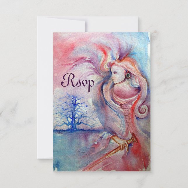Invitation AVALON, Magie et mystère, bleu rose doux rsvp (Devant)