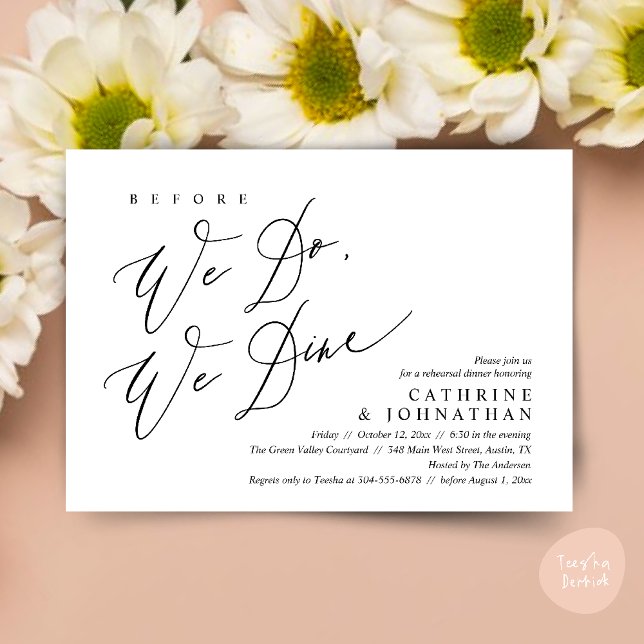 Invitation Avant de dîner, on dîne, Dîner de répétition Maria (Before we do, we dine, Modern Wedding Rehearsal Romantic Dinner Invitation Card PDF Black White)