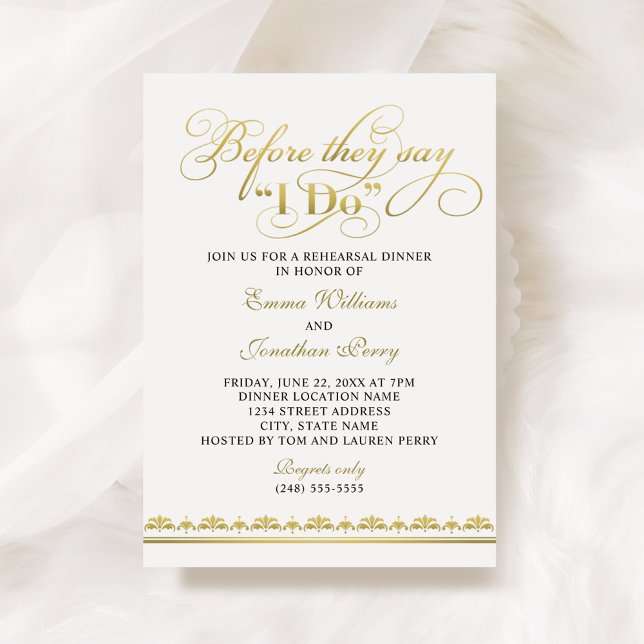 Invitation Avant De Dire Je Fais Mariage D'Or Dîner De Répéti (Créateur téléchargé)