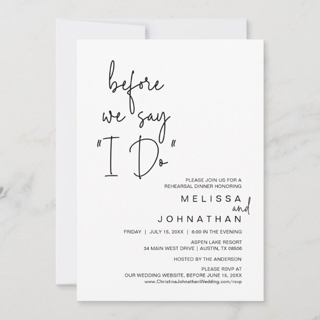 Invitation Avant De Dire "Je Le Fais", Dîner De Répétition Ma (Devant)