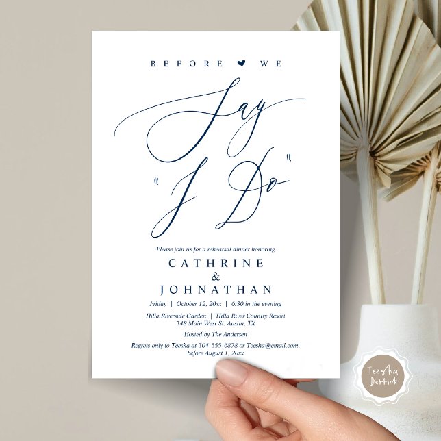 Invitation Avant de dire "Je le fais", Dîner de répétition Ma (Before We Say "I Do", Wedding Rehearsal Dinner Invitation Card, Digital PDF JPG, in Navy Blue)