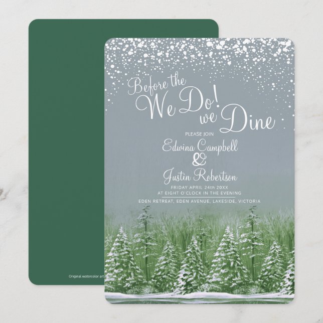 Invitation Avant de faire l'hiver de mariage arbres lac vert (Devant / Derrière)