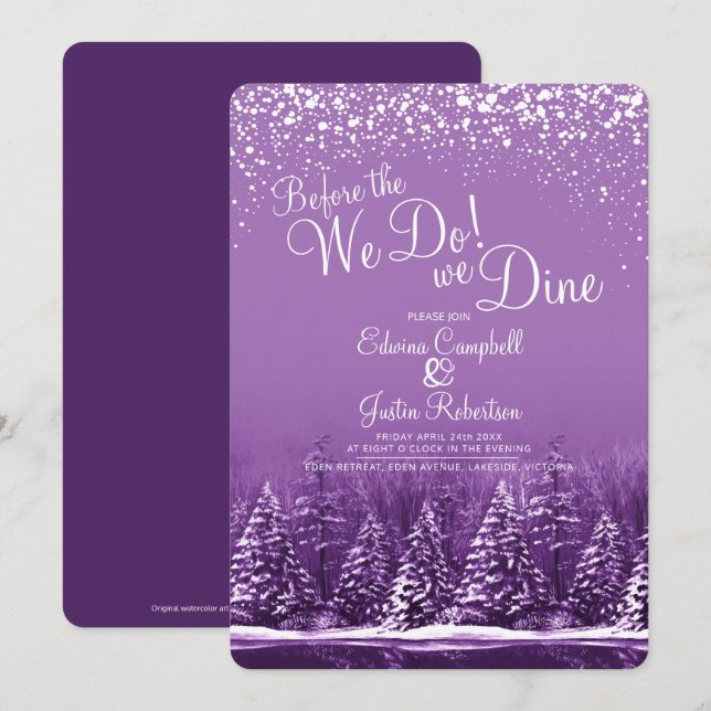 Invitation Avant de faire l'hiver mariage arbres lac pourpre (Devant / Derrière)