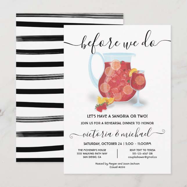 Invitation Avant de faire nous buvons Sangria Cocktail Party (Devant / Derrière)