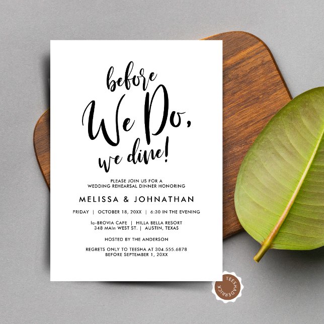 Invitation Avant De Le Faire, Nous Dînons, Dîner De Répétitio (Before We Do, We Dine, Wedding Rehearsal Dinner Party Celebration Invitation Card)