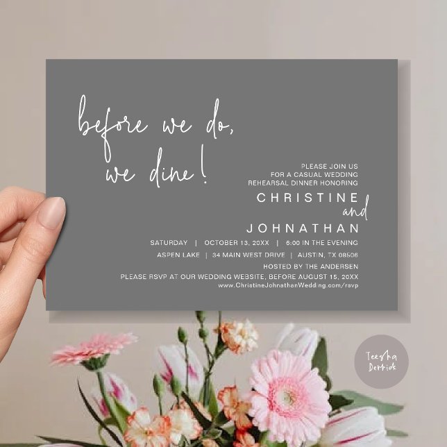 Invitation Avant De Le Faire, Nous Dînons, Dîner De Répétitio (Before We Do, We Dine, Wedding Rehearsal Dinner Invitation Card, PDF, in Dark Grey)