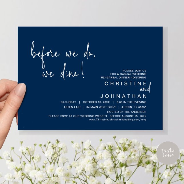 Invitation Avant De Le Faire, Nous Dînons, Dîner De Répétitio (Before We Do, We Dine, Wedding Rehearsal Dinner Invitation Card, PDF, in Navy Blue)