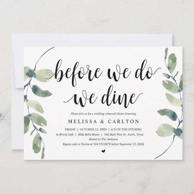 Invitation Avant de nous marier, nous dînons, Dîner de répéti (Devant)