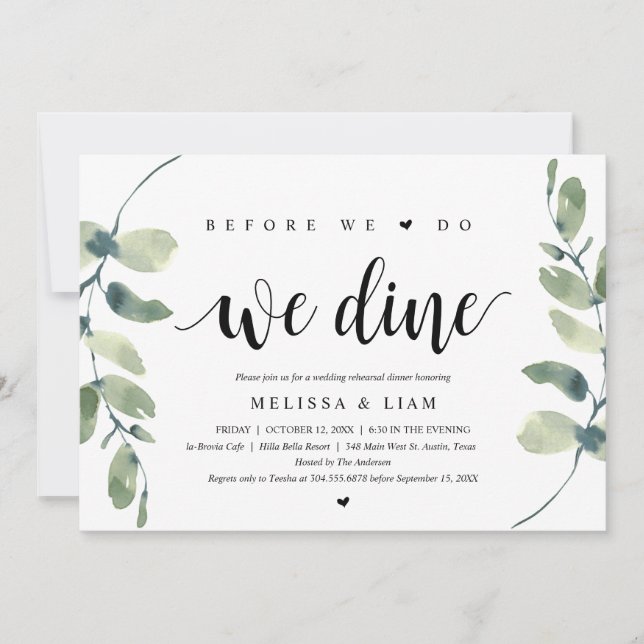 Invitation Avant de nous marier, nous dînons, Dîner de répéti (Devant)