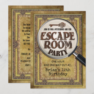 Invitation avant et arrière de fête Escape Room