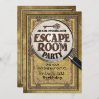 Invitation avant et arrière de fête Escape Room Pa