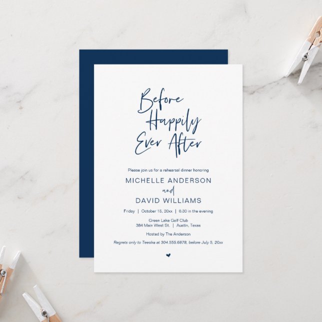 Invitation Avant Joyeux Jour après, Dîner de répétition Invit (Devant/Arrière en situation)