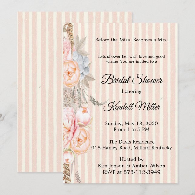 Invitation Avant La Mlle, Devient La Fête des mariées Mme (Devant / Derrière)