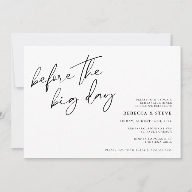 Invitation Avant le dîner de répétition Mariage du Big Day (Devant)