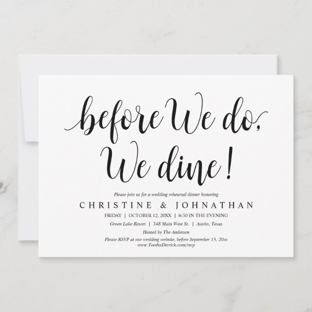 Invitation Avant, Nous Dînons, Dîner De Répétition Mariage (Devant)