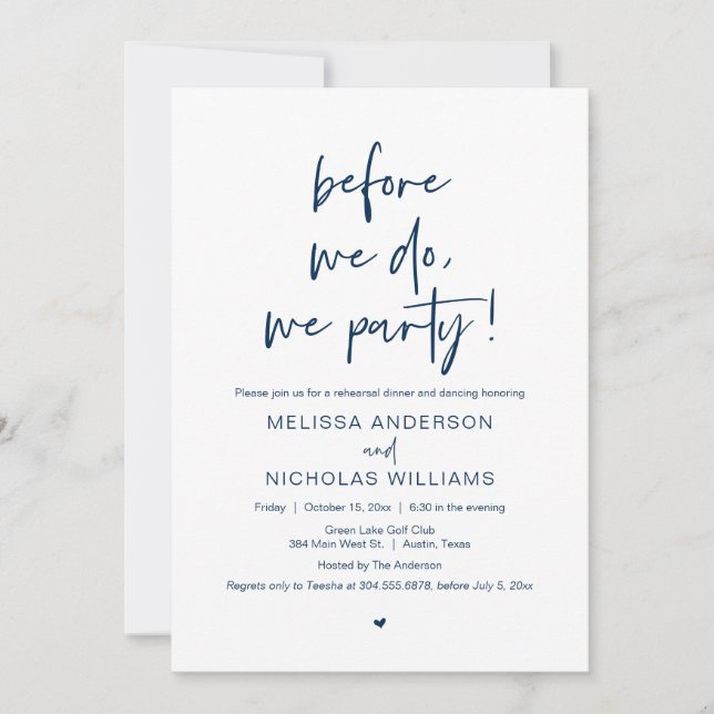 Invitation Avant Nous, Nous Faisons La Fête, Dîner De Répétit (Devant)