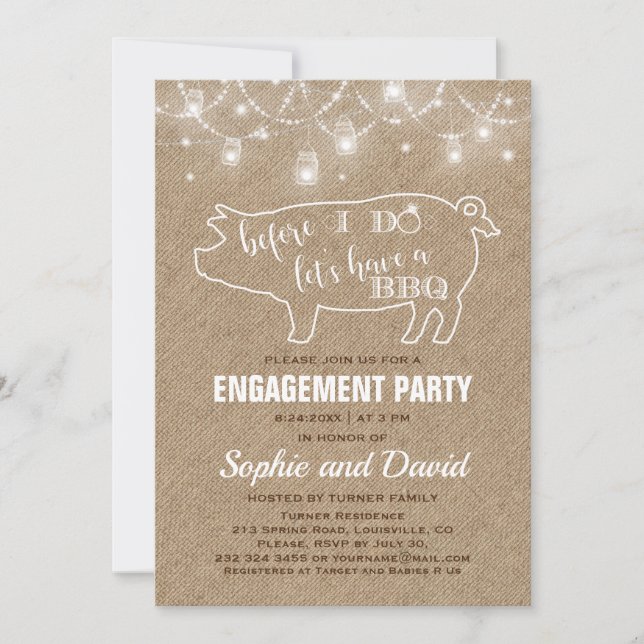 Invitation Avant Que Je Ne Fasse Le Burlap Engagement Party (Devant)