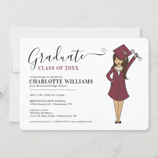 Invitation Avatar féminin personnalisable| Diplôme d'études s