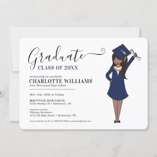 Invitation Avatar fille personnalisable   Diplôme d'études se