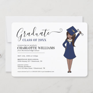 Invitation Avatar fille personnalisable | Diplôme d'études se