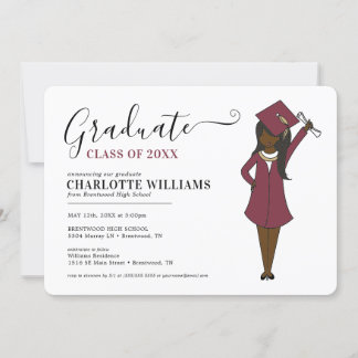 Invitation Avatar fille personnalisable | Diplôme d'études se
