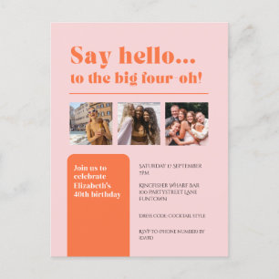 Invitation avec 3 photos, 40e anniversaire rétro