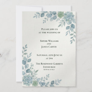 Invitation avec bordure latérale botanique bleue