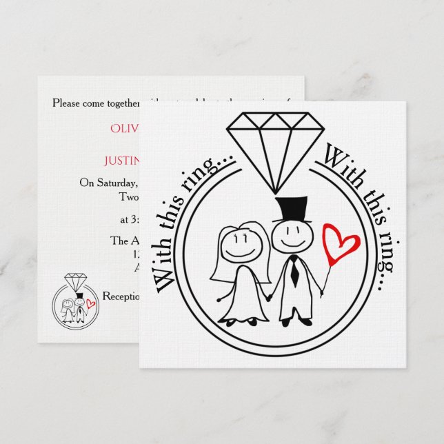 Invitation Avec cette bague Décontracté Bâton Figure Couple M (Devant / Derrière)