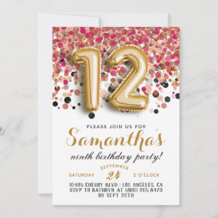 Invitation avec confettis pour 12ème anniversaire