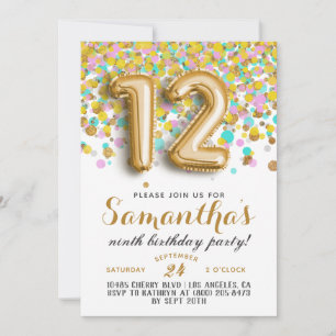 Invitation avec confettis pour 12ème anniversaire