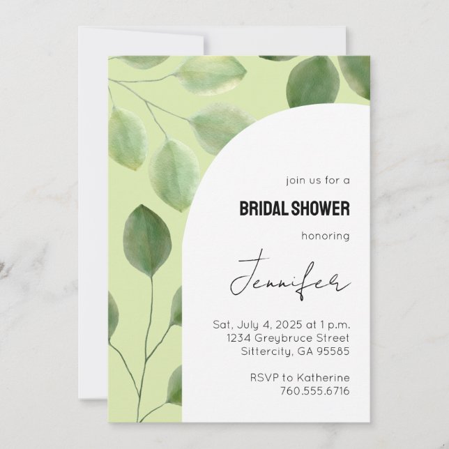 Invitation avec de belles feuilles d'eucalyptus ve (Devant)