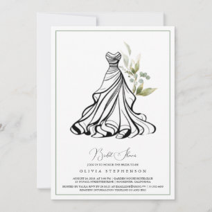 Invitation avec feuillage d'eucalyptus et robe de 
