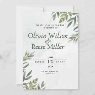 invitation avec feuilles et plantes vertes élégant