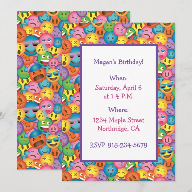 Invitation avec impression d'emoji mignon (Devant / Derrière)